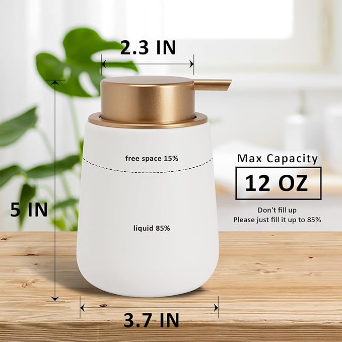 Soap Dispenser Ceramic with Easy-to-Press Pump Hand Lotion Liquid Dispenser for Shampoo Bathroom Kitchen 12 oz
