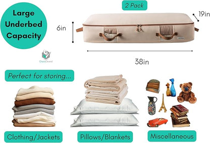 Chaos Cleared Canvas Storage Bags Designer Organizer for Underbed 2 Pack – Seasonal Storage for Sweaters, Blankets, Linens & Garments – Foldable Design with Zip & Window, Moth-Proof Space Saver