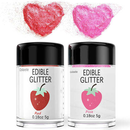 Red Pink Edible Glitter Glimmer Powder for Cakes Drinks - Valentine's Colaele 5 grams Food Grade Luster Dust Metallic Food Decorating Sprinkle Disco
