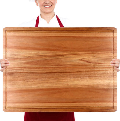 24"x18" XXL Extra Large Acacia Wood Cutting Boards for Kitchen Meat Big Wooden Cheese Charcuterie Board Hardwood Solid Chopping Board Bread Thick