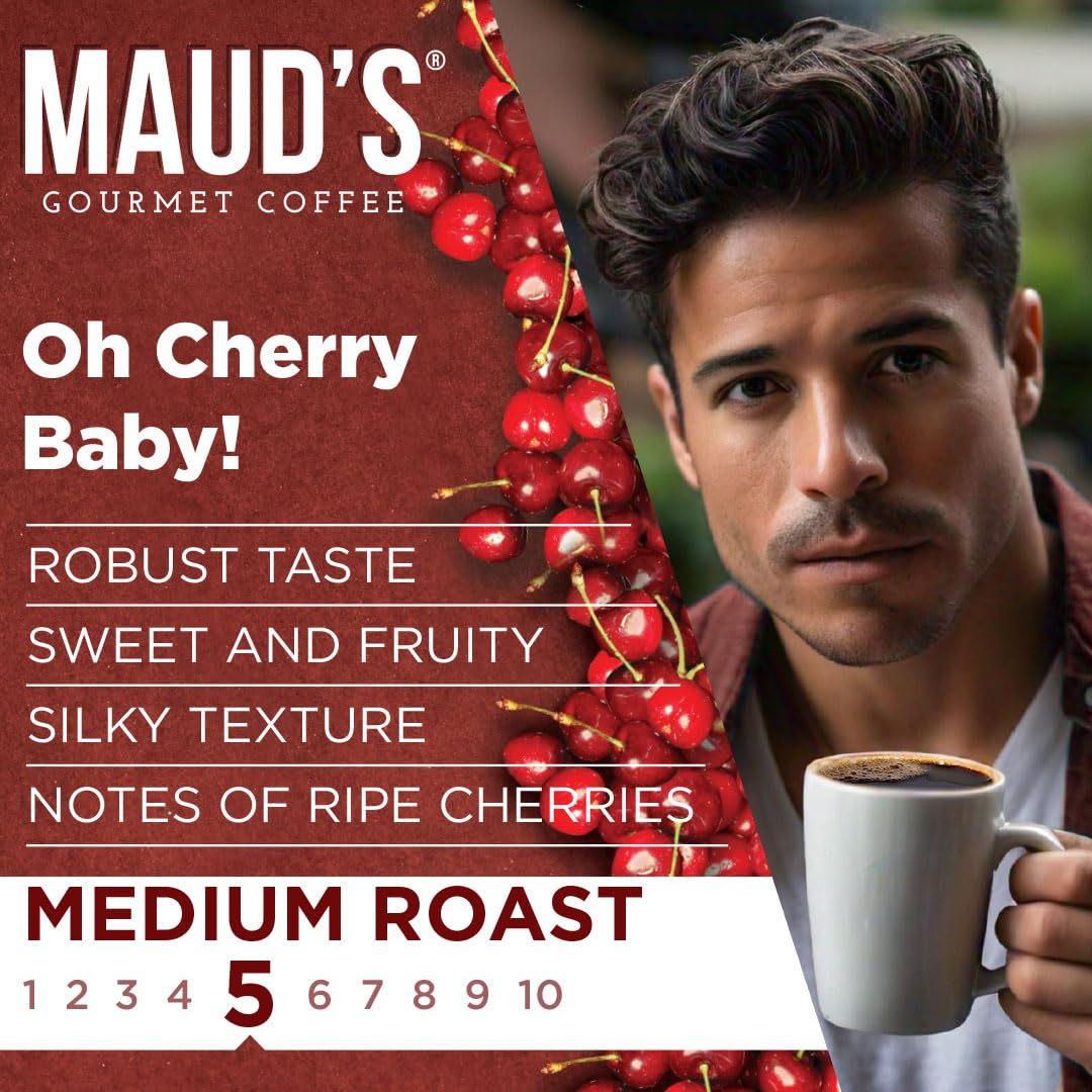 Maud's Cherry Flavored Coffee Pods, 36 ct, Medium Roast Flavored Coffee in Recyclable Single Serve Pods – 100% Arabica Beans