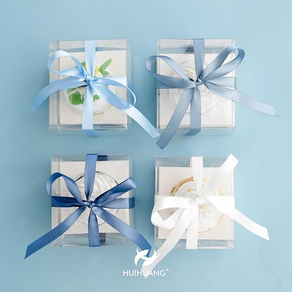 HUIHUANG Dusty Blue Satin Ribbon 1/2 inch x 4 Rolls Light Blue/Smoke Blue/White/Dusty Blue Ribbon for Gift Wrapping DIY Crafts Hair Decor Flower Bouquets Wedding Decor- Total 40 Yards