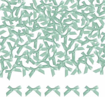 Meseey 100 Pcs 1.5 Inches Premade Craft Bows Self Adhesive Sage Green Satin Ribbon Bows for Treat Bags Gift Wrapping Basket Wedding Baby Shower Brithday Party(Sage Green)
