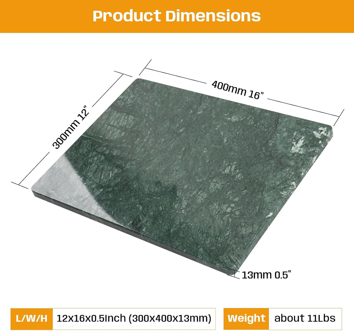 Green Marble Cutting Board 12x16 Inch, Marble Slab Pastry Board With Non-Slip Feet For Baking, Cheese, Charcuterie, Chocolate