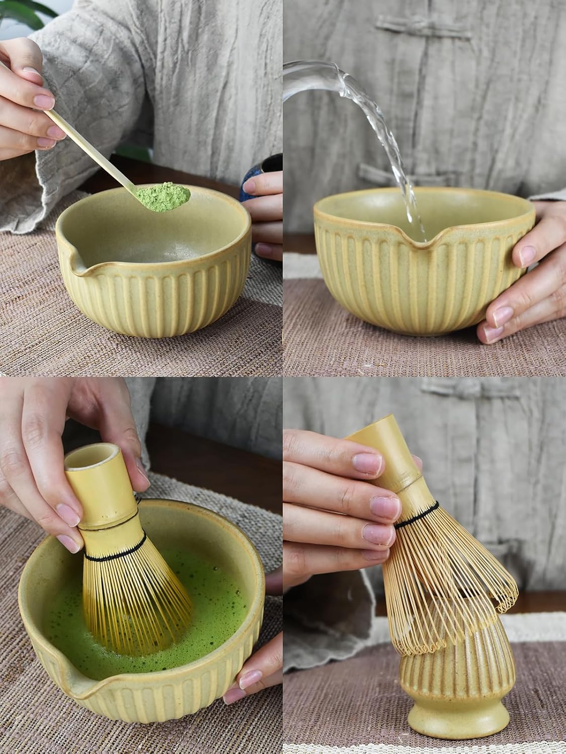 Artcome Matcha Bowl Set with Pouring Spout - Ceramic Matcha Bowl, Bamboo Whisk, Whisk Holder, Tea Scoop - Complete Traditional Japanese Tea Ceremony Kit for Home & Office - Ideal for Gift