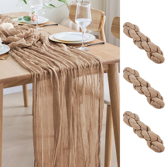 Asee'm 3pcs Cheesecloth Table Runner 120 Inches Long Nude Boho Gauze Cheese Cloth Runner 10FT Rustic Sheer Table Runners for Christmas Wedding Party Baby Shower Spring Easter Decoration