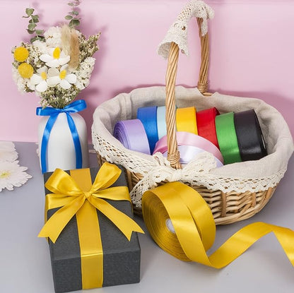 YASEO 1 Inch Gold Solid Satin Ribbon, 50 Yards Craft Fabric Ribbon for Gift Wrapping Floral Bouquets Wedding Party Decoration