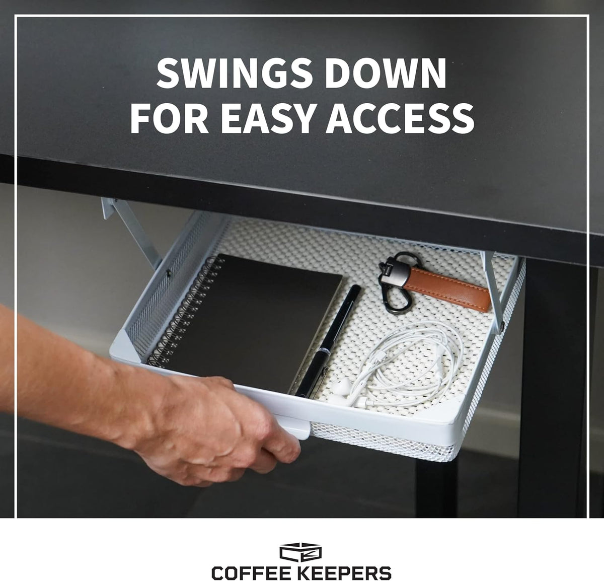 Anything Keeper - Organizer for Home, Kitchen, Bathroom, RV, Small Spaces - Storage Organizers - Compact Metal Basket - Under Cabinet Holder - Easy Install - Holds Strong - 11 x 10 x 2in - White