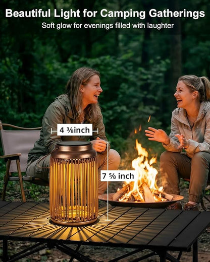 Solar Lanterns Outdoor Waterproof, 2 Pack Hanging Rattan Solar Lights with Hummingbird Projection, Garden Decor for Yard Patio Porch, Gifts for Women Mom Grandma