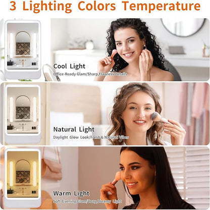 DORNLAT Wireless Vanity Makeup Lights Set of 2, 4000mAH Rechargeable Bathroom Light for Mirror, 40 LED Magnetic Stick On Light Bar with 3 CCT&Dimmable, Elegant Cordless Dresser Light for Women