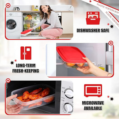 Qinyoung 18 Pcs 33 Oz/ 4 Cups Plastic Food Storage Containers with Lids Portion Box Sets with Cover Stackable Plastic Containers with Lids Microwave Freezer Dishwasher Safe (Red)