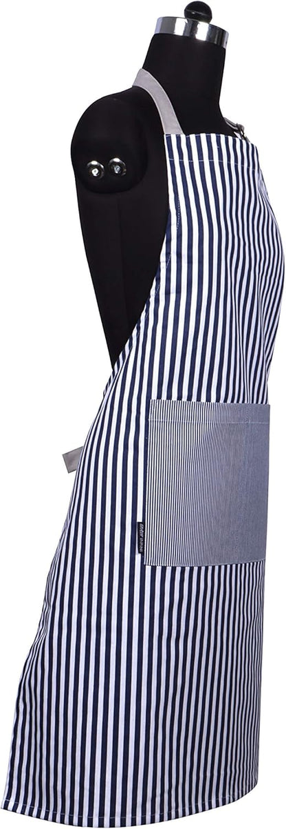 AMOUR INFINI Cotton Aprons for Women with Pockets Adjustable Strap and Waist Ties Washable Printed Aprons for Baking, Cooking, Gardening (Pack of 2- Blue & Rust)