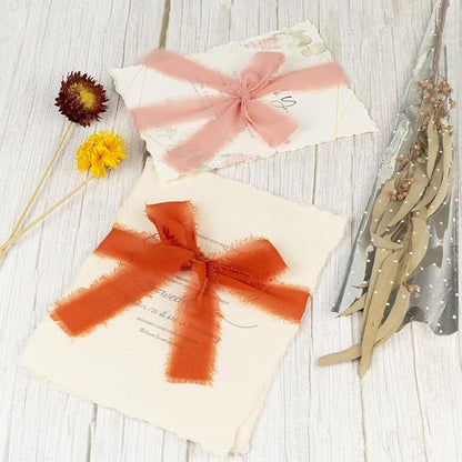 Terracotta Chiffon Ribbon 1 Inch x 21Yds Handmade Fringe Chiffon Silk Ribbon Dusty Pink/Cream Frayed Chiffon Ribbon for Thanksgiving Wedding Invitation Flower Bouquets Bridal Shower Gift Wrapping