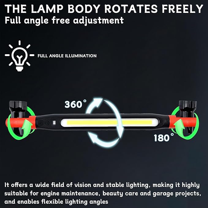 2026 Magnetic Rechargeable LED Work Light Bar, 3000LM Rechargeable LED Work Light Bar, Under Hood Mechanic Light for Car Repair, Portable Cordless Trouble Light with Magnet & Hanging Hook