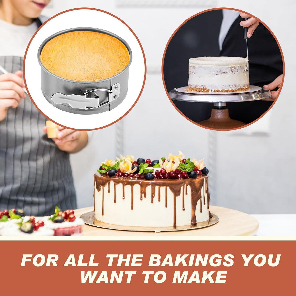 4 Pcs 4 Inch Non Stick Springform Pan with Removable Bottom Carbon Steel Round Springform Cheesecake Pan with Stainless Steel Spring Buckles for