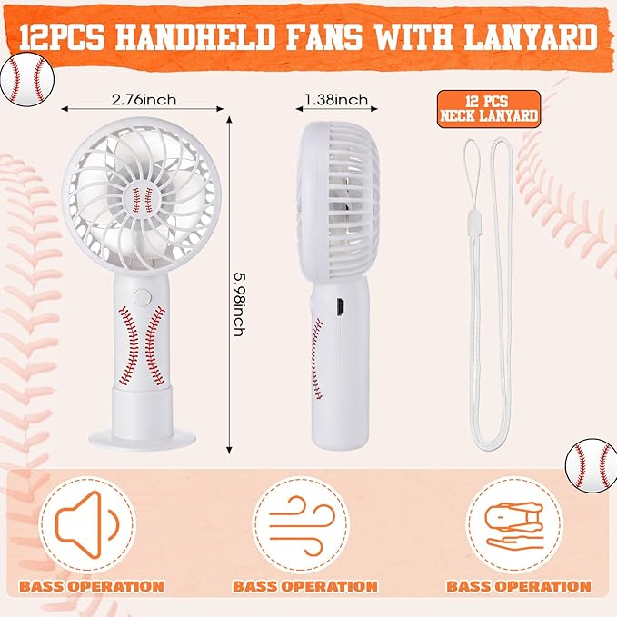 Nuanchu 12 Pcs Mini Portable Baseball Fan 3 Speed Personal Handheld Small Powerful Rechargeable Fan with Base USB for Baseball Team Gift Game Outdoor Sport Party Favors(White)