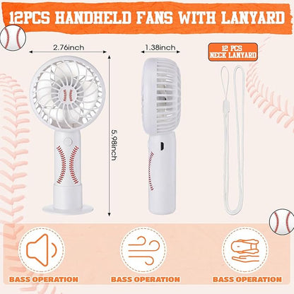 Nuanchu 12 Pcs Mini Portable Baseball Fan 3 Speed Personal Handheld Small Powerful Rechargeable Fan with Base USB for Baseball Team Gift Game Outdoor Sport Party Favors(White)