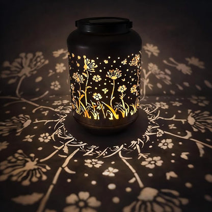 Solar Lanterns Outdoor Waterproof - Retro Metal Hanging Solar Lights with Dandelion Hollow-Out Pattern, Decorative Garden Decor for Outside Patio Yard Porch, Unique Floral Gifts for Women Mom Grandma