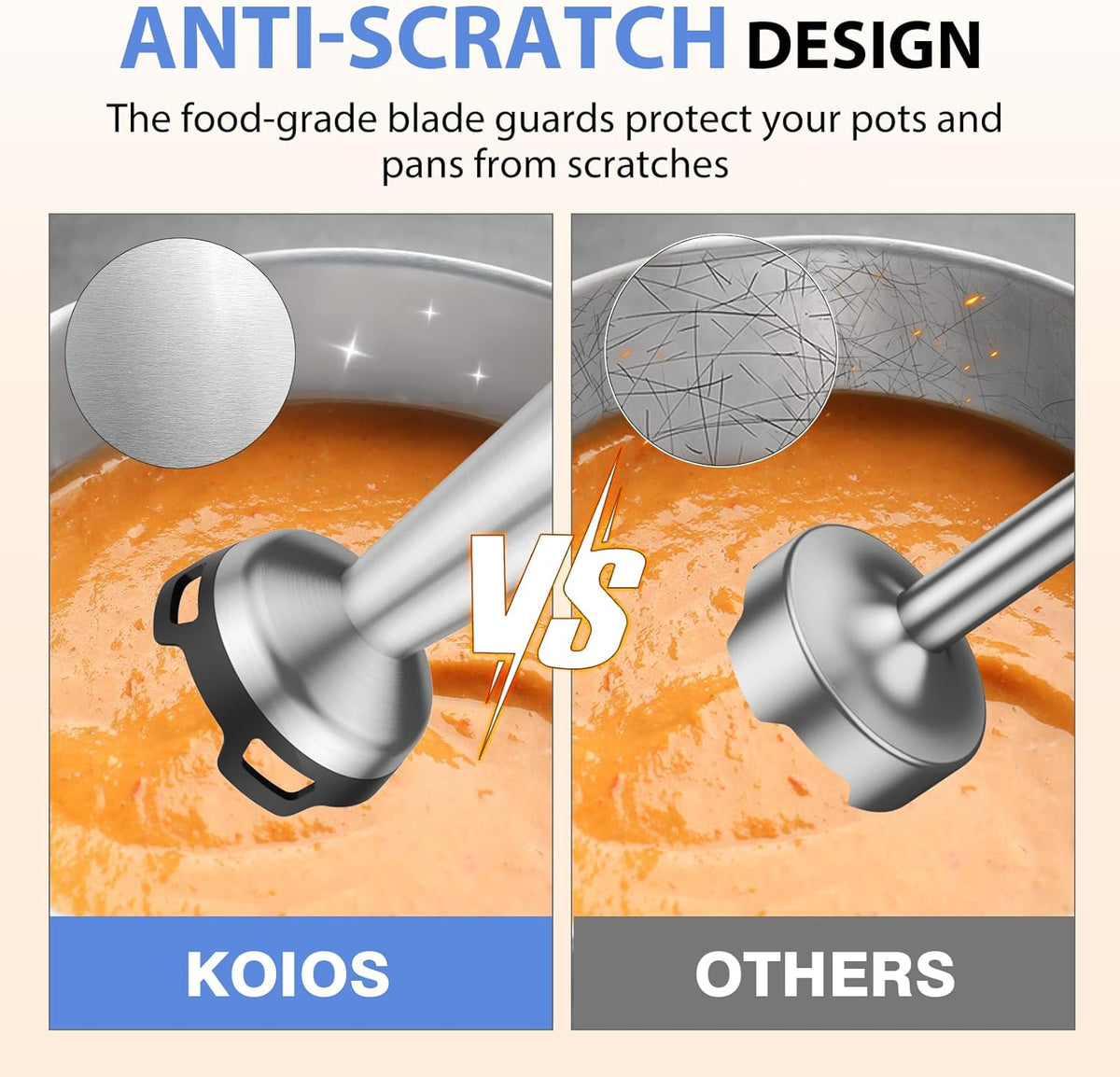 Koios Immersion Blender, 1000W Anti-scratch 3-in-1 Hand Blender, Upgraded 12 Speed Stainless Steel Blade Stick Blender with Turbo Mode