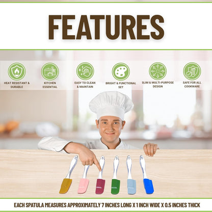 Evelots Set of 6 Mini Silicone Spatulas for Kitchen Cooking & Baking, Small Silicone Cooking Utensils, Heat Resistant BPA Free - Up To 446 Degrees