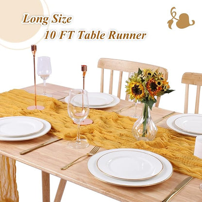 Yellow Cheesecloth Table Runner Gauze Table Runner 10FT Boho Rustic Sheer Cheesecloth Runner Bulk 120 Inch for Wedding Baby Bridal Shower Birthday Party Table Decorations