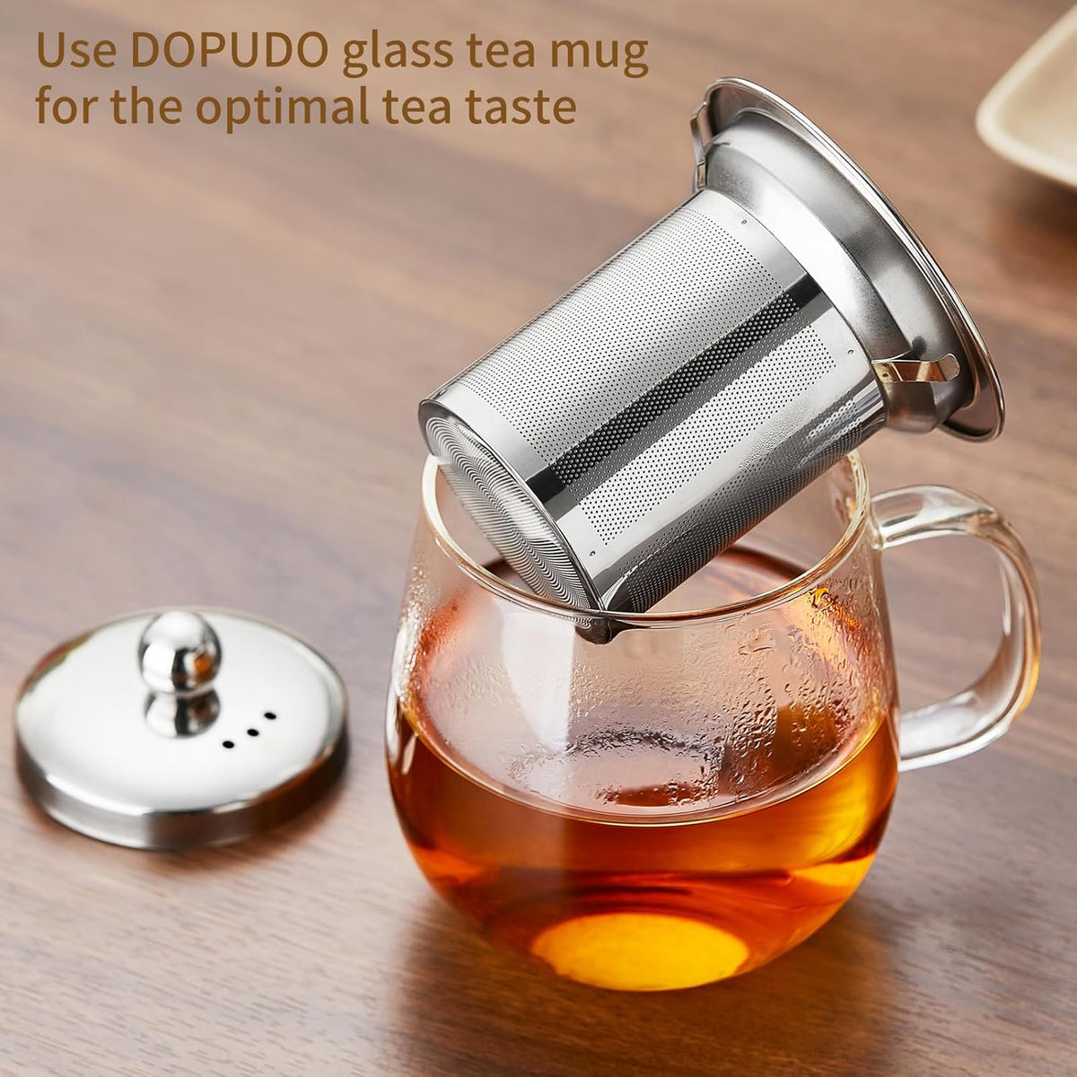 Glass Tea Cup with Infuser and Lid, 17.6oz/520ml Large Borosilicate Glass Teacup with Stailess Steel Filter, Clear Mug for Loose Leaf Blooming Tea, Dishwasher Safe - Tea Maker Gift