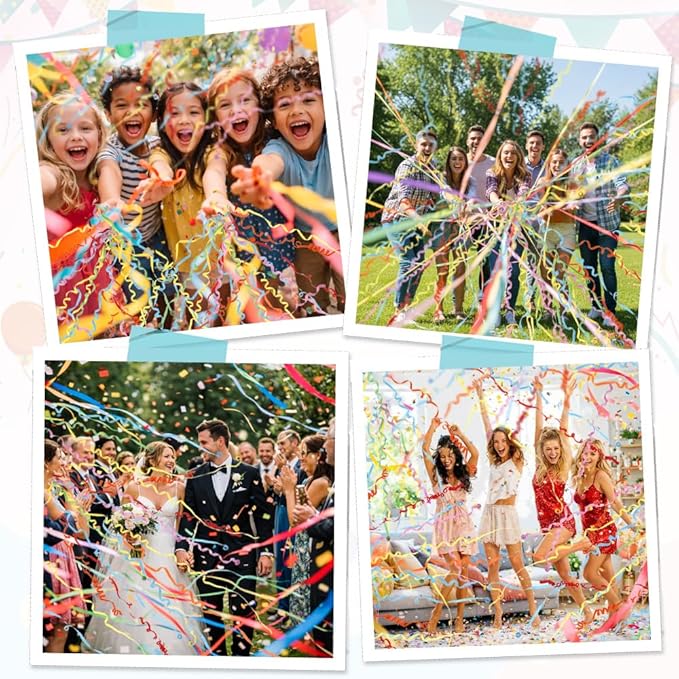 16Pack No Mess Streamers, Yellow Hand Thrown Streamer Poppers, No Mess Confetti Poppers, Party Poppers with Ribbons, Confetti Streamers for Birthday, Wedding, Celebrations, Graduation, Party Favors