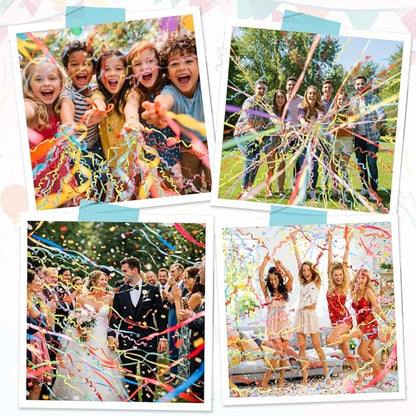 16Pack No Mess Streamers, Yellow Hand Thrown Streamer Poppers, No Mess Confetti Poppers, Party Poppers with Ribbons, Confetti Streamers for Birthday, Wedding, Celebrations, Graduation, Party Favors