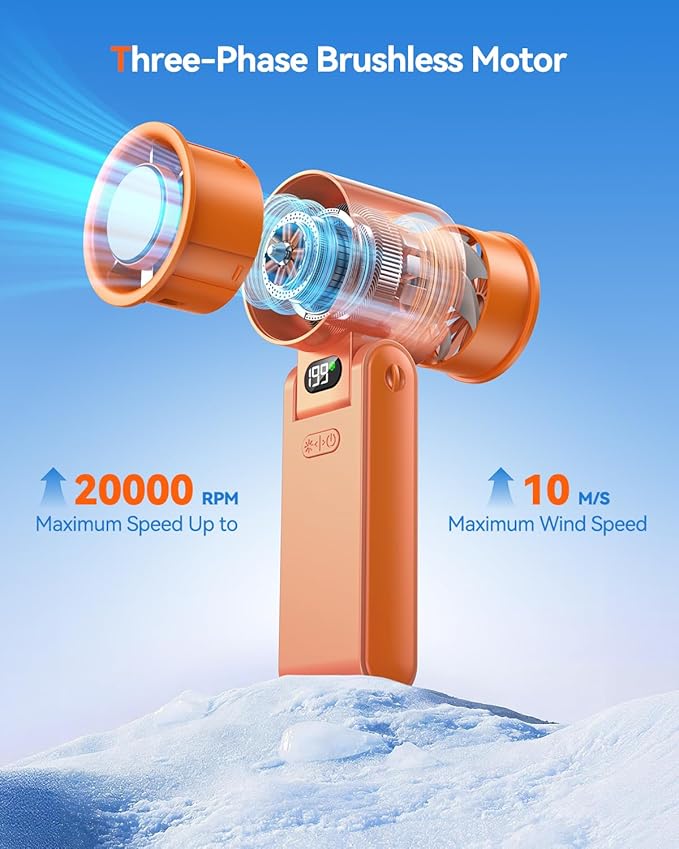 Portable Handheld Turbo Fan with Ice Cooler, 199 Speed Personal Fan,5500mAh Rechargeable,20H Cooling Time,20000 RPM Powerful Silent Motor, Summer Essential for Travel/Outdoor/Office, Orange