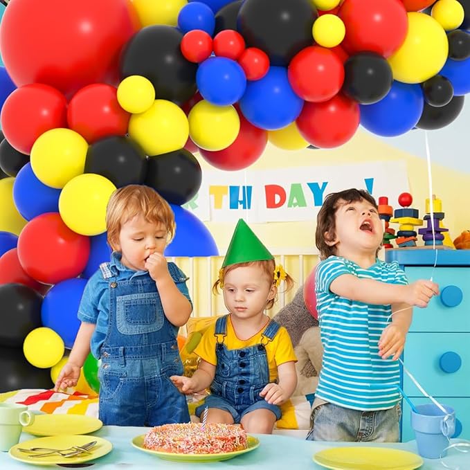 Red Yellow Blue Black Balloon Garland Arch Kit - Red Blue Black Yellow Balloons Spider Hero Birthday Decorations for Super Boy Hero Man Robots Video Game theme Birthday Carnival Circus Party Decors