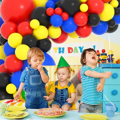 Red Yellow Blue Black Balloon Garland Arch Kit - Red Blue Black Yellow Balloons Spider Hero Birthday Decorations for Super Boy Hero Man Robots Video Game theme Birthday Carnival Circus Party Decors