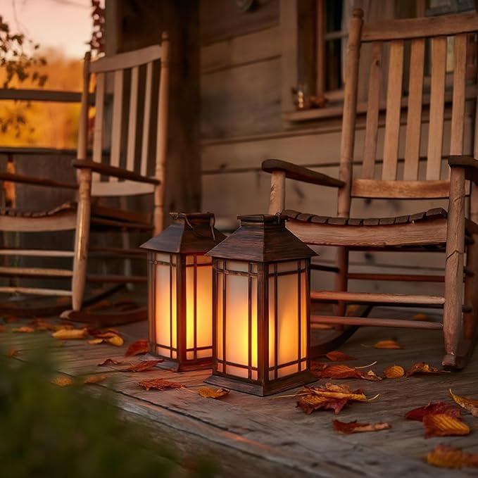 Bdor 2-Pack 13" Vintage Candle Lantern with Led Flameless Candle (6hr Timer) - IP65 Waterproof Battery Powered - Outdoor Patio Hanging Lanterns Decorative Tabletop Lanterns