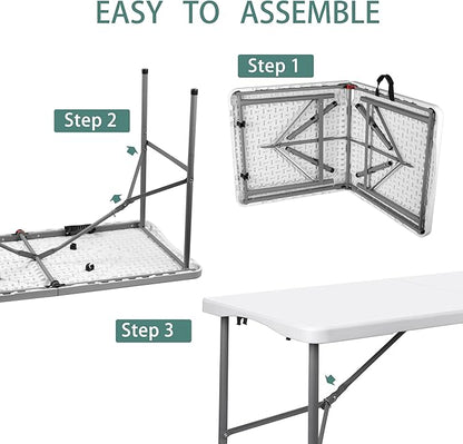 Plastic Folding Table 4ft,Outdoor Folding Utility Table Adjustable, Portable Picnic Camping Table with w/Handle, Lock for Party, Wedding, Kitchen, Beach, Kitchen, BBQ - White