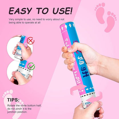 POPUPARTY 4 Pack Gender Reveal Confetti Cannon | No Powder Confetti Poppers | Ideal for Baby Girl Gender Reveal Decoration (4 Pink)