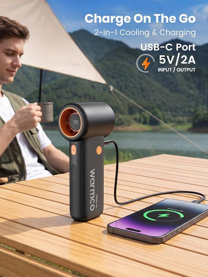 Warmco 10000mAh Turbo Portable Handheld Fan, [36H Long Runtime] USB Rechargeable Personal Travel Fan With 5 Speeds & LED Display for Travel Outdoor, Gift for Men and Women