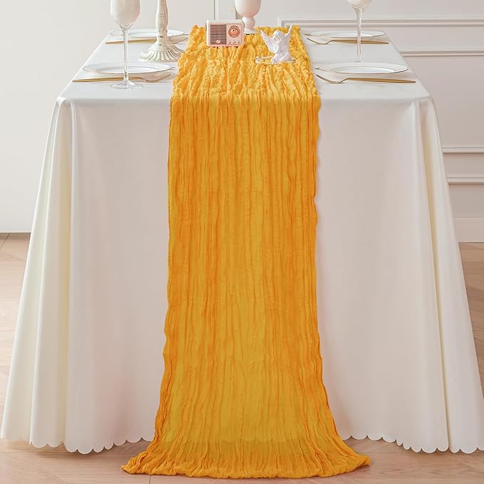 Sioloc Yellow Cheesecloth Table Runner Fall Autumn Decor for Home 10ft Table Cloth for Wedding Birthday Party Halloween Thanksgiving Decorations
