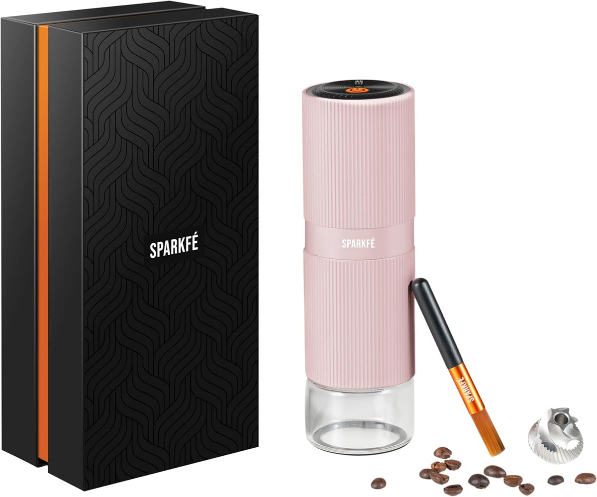 Portable Electric Coffee Grinder, Rechargeable Handheld Grinder with Stainless Steel Conical Burr, Adjustable Grind Settings, for Espresso, Moka, Pour Over, French Press, Cold Brew, Blushy