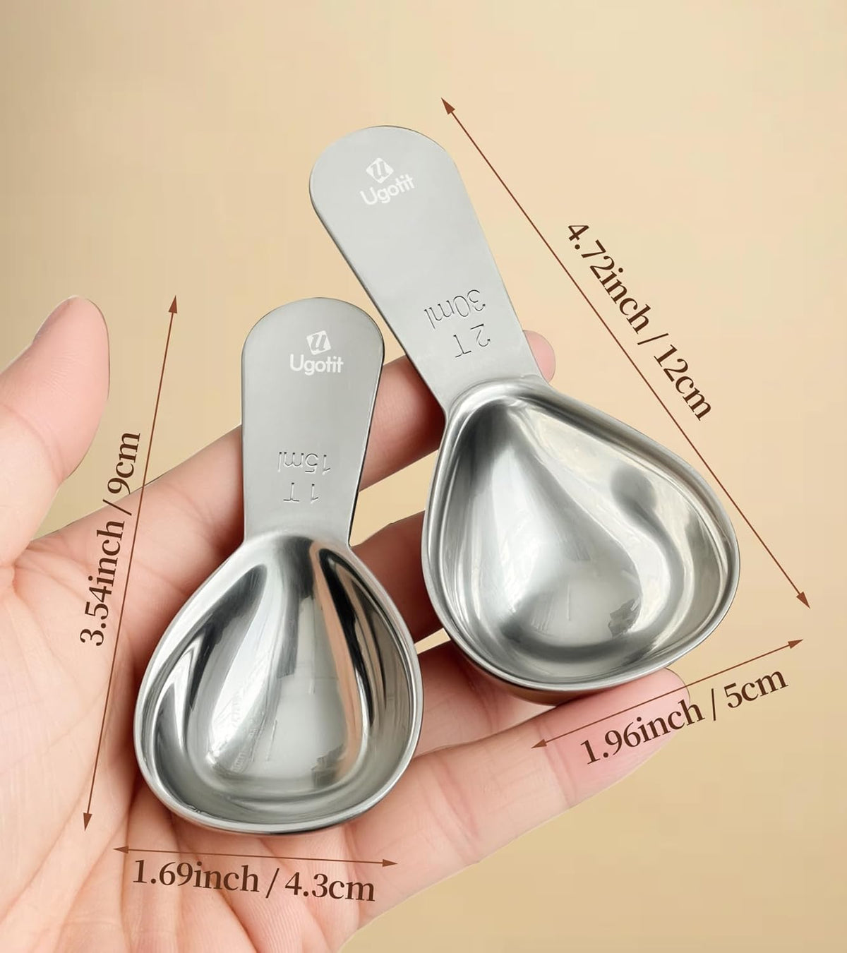 Coffee Scoop Set, 1 Tablespoon Measuring Scoop Heavy-Duty 304 Stainless Steel Short Handle for Coffee Canisters, Protein Powder & Tea (2 Pack)