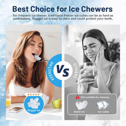 Nugget Ice Maker Countertop, 40lbs/24H, Pebble Ice Maker with Soft Chewable Ice, Self Cleaning Sonic Ice Machine, Stainless Steel w/Touch Screen for Home Office Bar Party- Silver