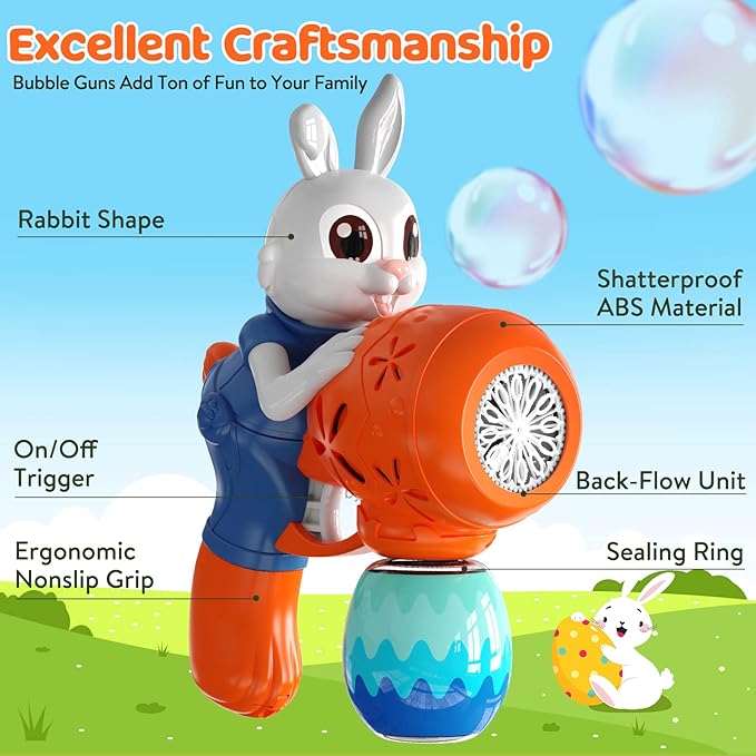 Bubble Guns for Toddlers,2pcs Rabbit Bubble Machine for Kids,Automatic Bubble Blower with 10 Bubble Solutions,Outdoor Toys Summer Party Gift for Age 3 4 5 6 7 8 Years Old Boys Girls