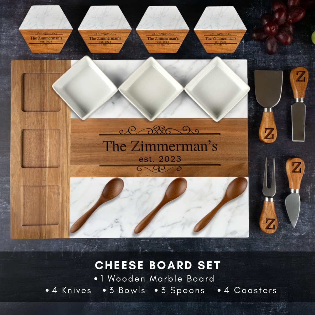 Personalized Charcuterie Board, Marble Cheese Boards for Bridal Shower Gifts, Perfect Housewarming Gifts for Couples, Custom Wedding Gifts