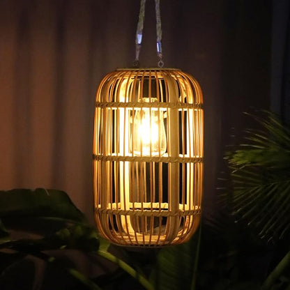 Livinlarge Solar Lantern Outdoor Waterproof, Large Rattan Solar Lantern Outdoor Hanging with Handle, Natural Bamboo Solar Outdoor Lights with Edison Bulb for Garden Patio Yard Tabletop Decoration
