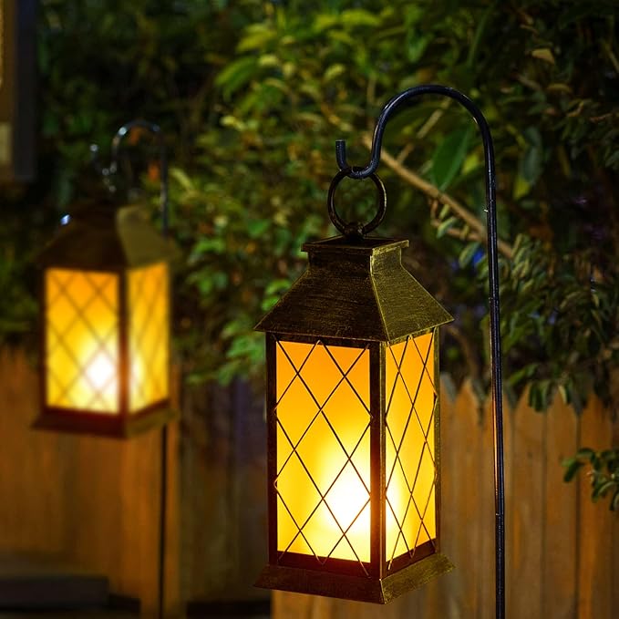 18" Solar Lantern with Flickering Flame Light, Large Outdoor Waterproof Solar Lanterns Hanging Metal Decorative Lantern for Patio Front Porch Garden Yard Outside Tabletop Mothers Day Gifts Grandma