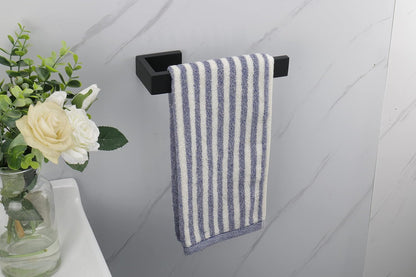 TocTen Hand Towel Holder/Towel Ring - Thicken SUS304 Stainless Steel Bathroom Hand Towel Hanger, 9 Inch Heavy Duty Wall Mounted Towel Rack, Square Hand Towel Bar for Bathroom Hardware (Black, 9 in)