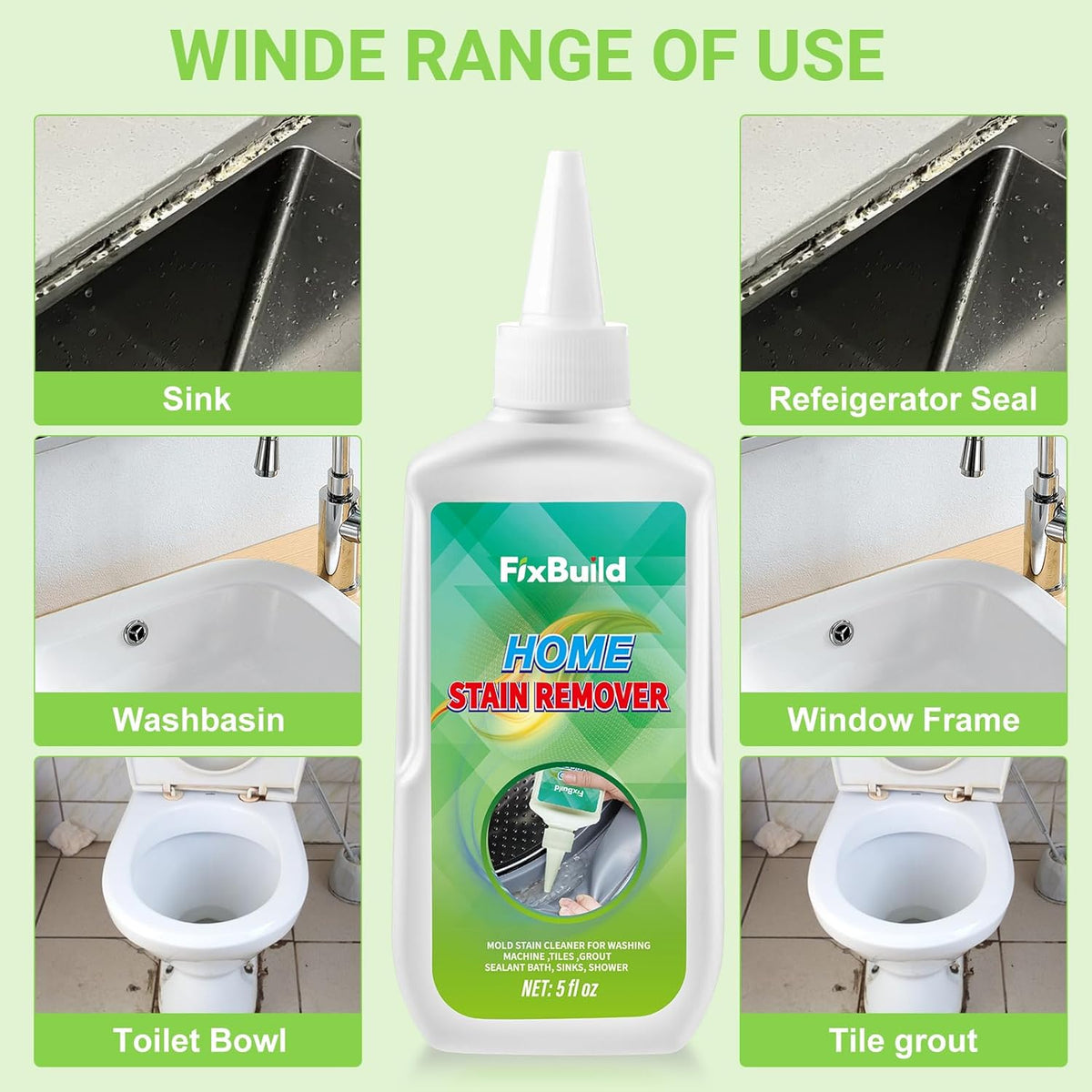 Household Removal Gel, Multi-Purpose Removal Cleaner for Refrigerator Washer Rings, Caulk, 5 FL OZ