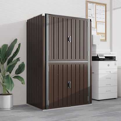 AECOJOY Outdoor Storage Cabinet Waterproof with Shelves, Large Brown Lockable Outdoor Cabinet, Tall Vertical Storage Cabinet Shed Weatherproof Outdoor Cabinets Garden Sheds & Outdoor Storage Clearance