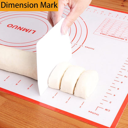Silicone Baking Mat，Non Stick Rolling Dough with Measurements for Pie Pizza Cookies Fondant Making，Extra Thick Non Slip Silicone Pastry Mat (Red, L-16"×24")