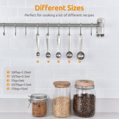 U-Taste Teaspoon Tablespoon Measuring Spoons: 18/8 Stainless Steel Measure Scoop Set of 5, 1/4 TSP, 1/2 TSP, 1 TSP, 1/2 Tbsp & 1 Tbsp