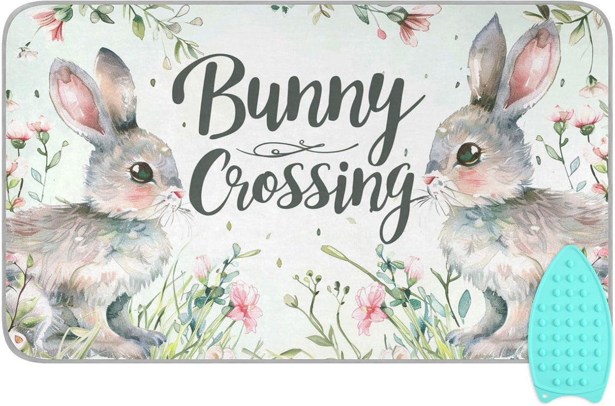 Ironing Mat Portable Ironing Pad Ironing Blanket for Table Top Heat Resistance Double-Side Using Travel Large 47.2 x 27.6 Inch Foldable Lightweight Easter Bunny Flower