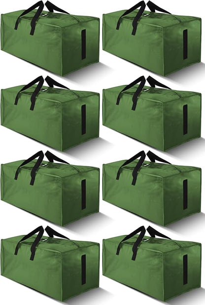HOMESURE 8 Pack Large Strong Moving Bags with Zippers & Carrying Handles - Water-Resistant - Heavy Duty Storage Tote for Space Saving, Fold Flat, Alternative to Moving Box (Olive Green)